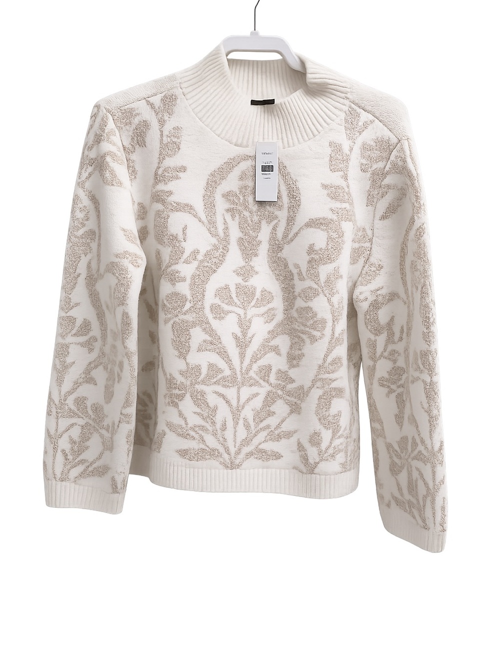 Ann Taylor Cream Crewneck Sweater with Beige Floral Jacquard